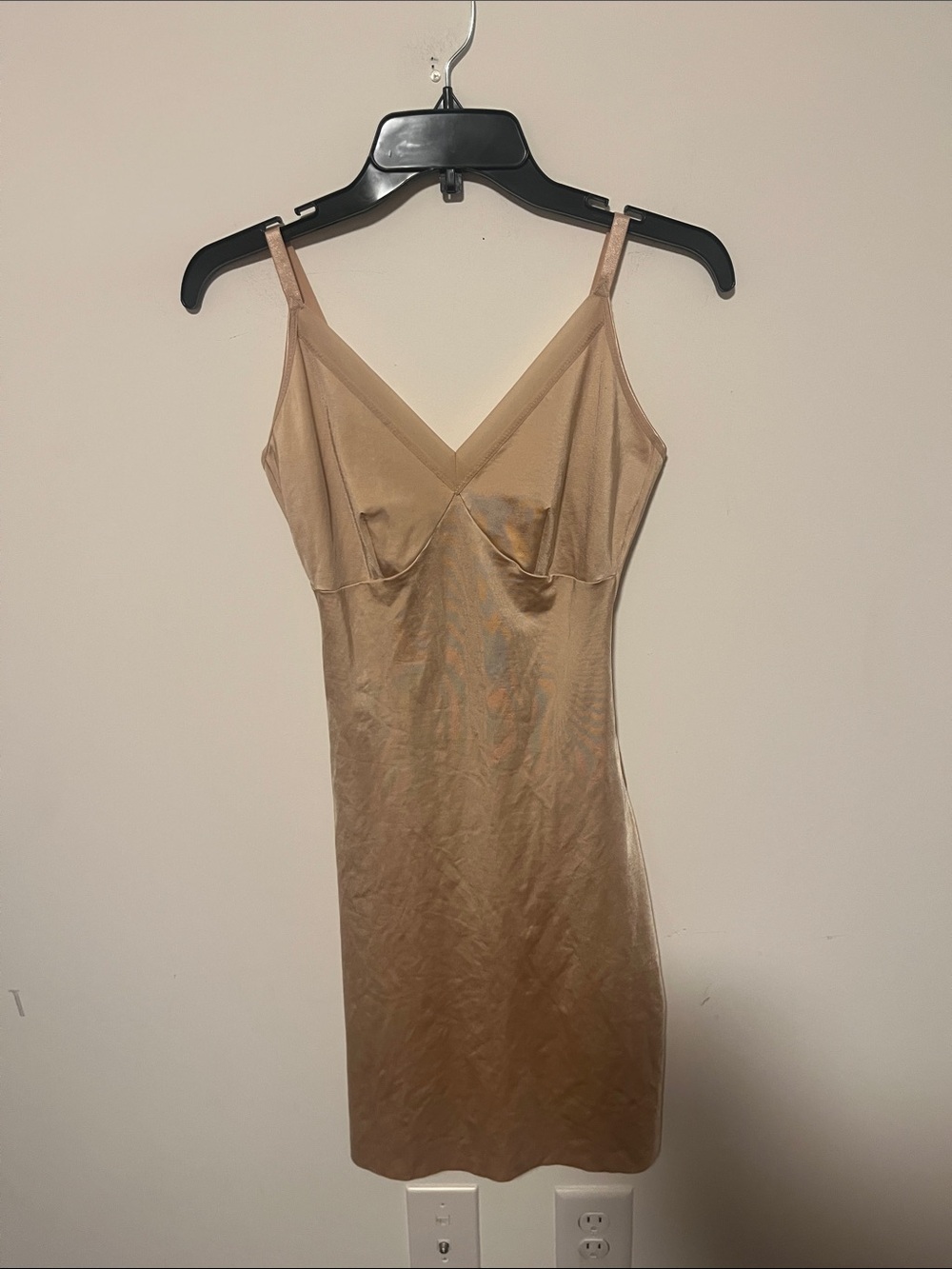 Women’s SPANX Nude Slip Dress - Sleek V-Neck Satin Chemise